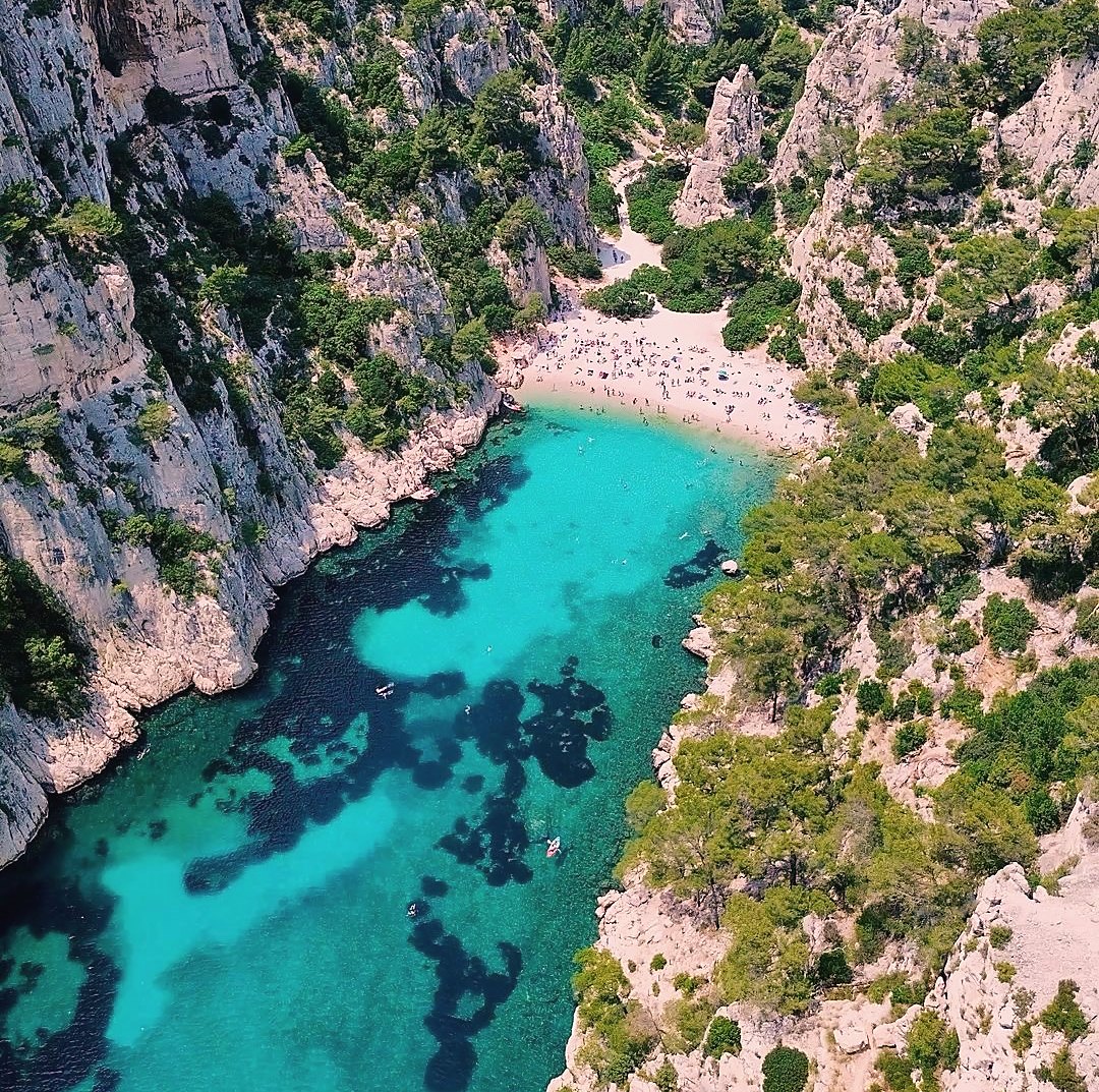 The turquoise calanque of En-Vau from above