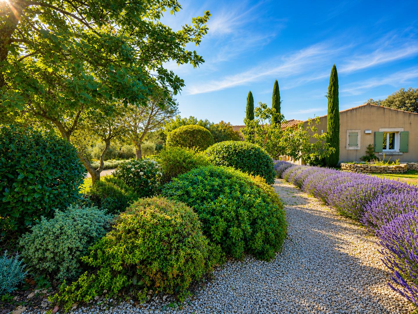 Garden path through the 7,000 m² grounds