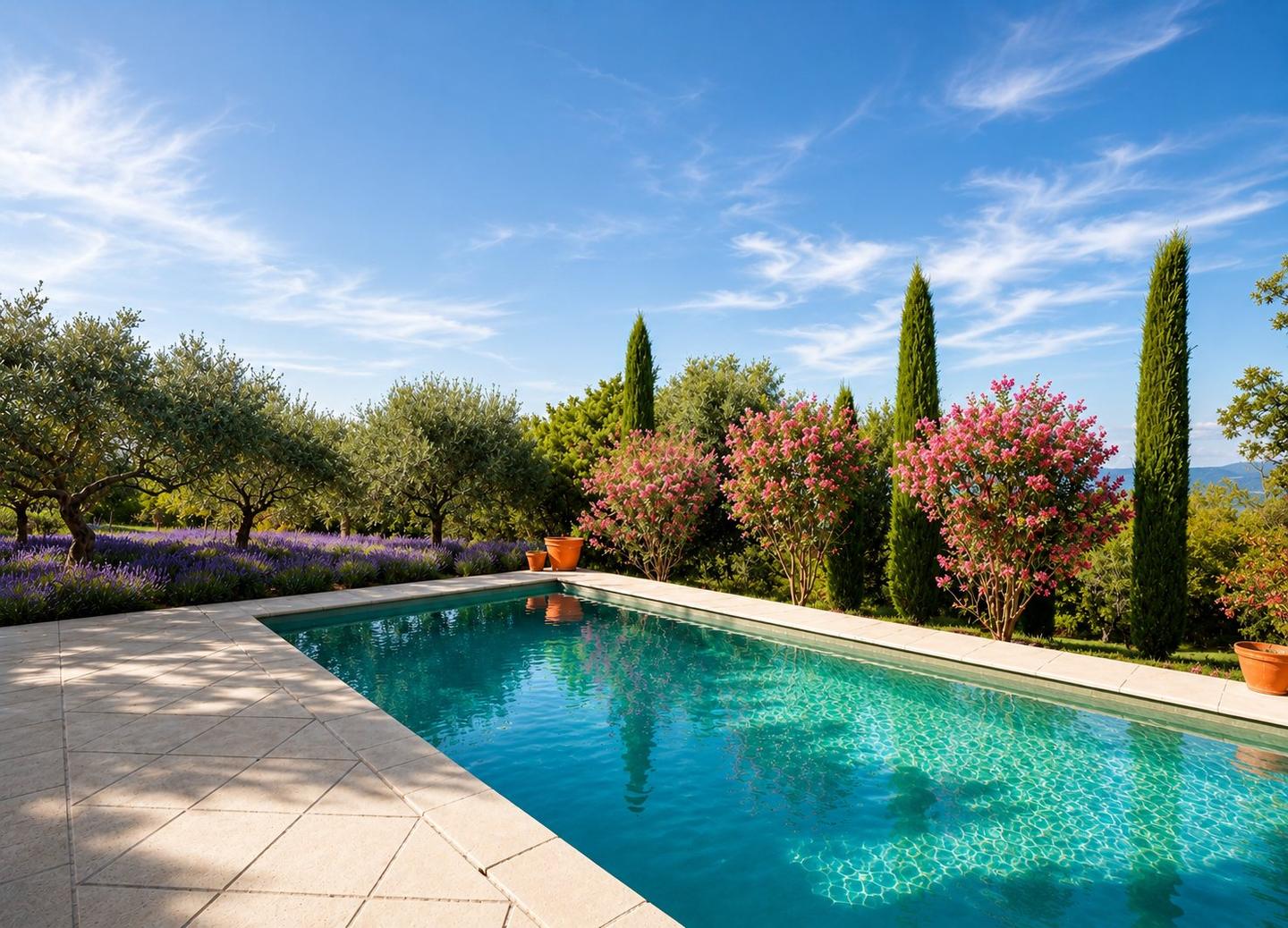 Private swimming pool at Villa Bonnieux with views over the Luberon